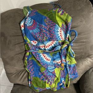 Farm Rio Blue Macaw Mini Wrap Dress